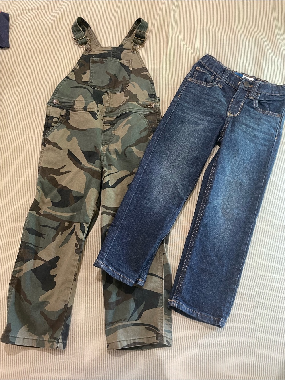 Old Navy Camo Overalls and Blue Jeans Set